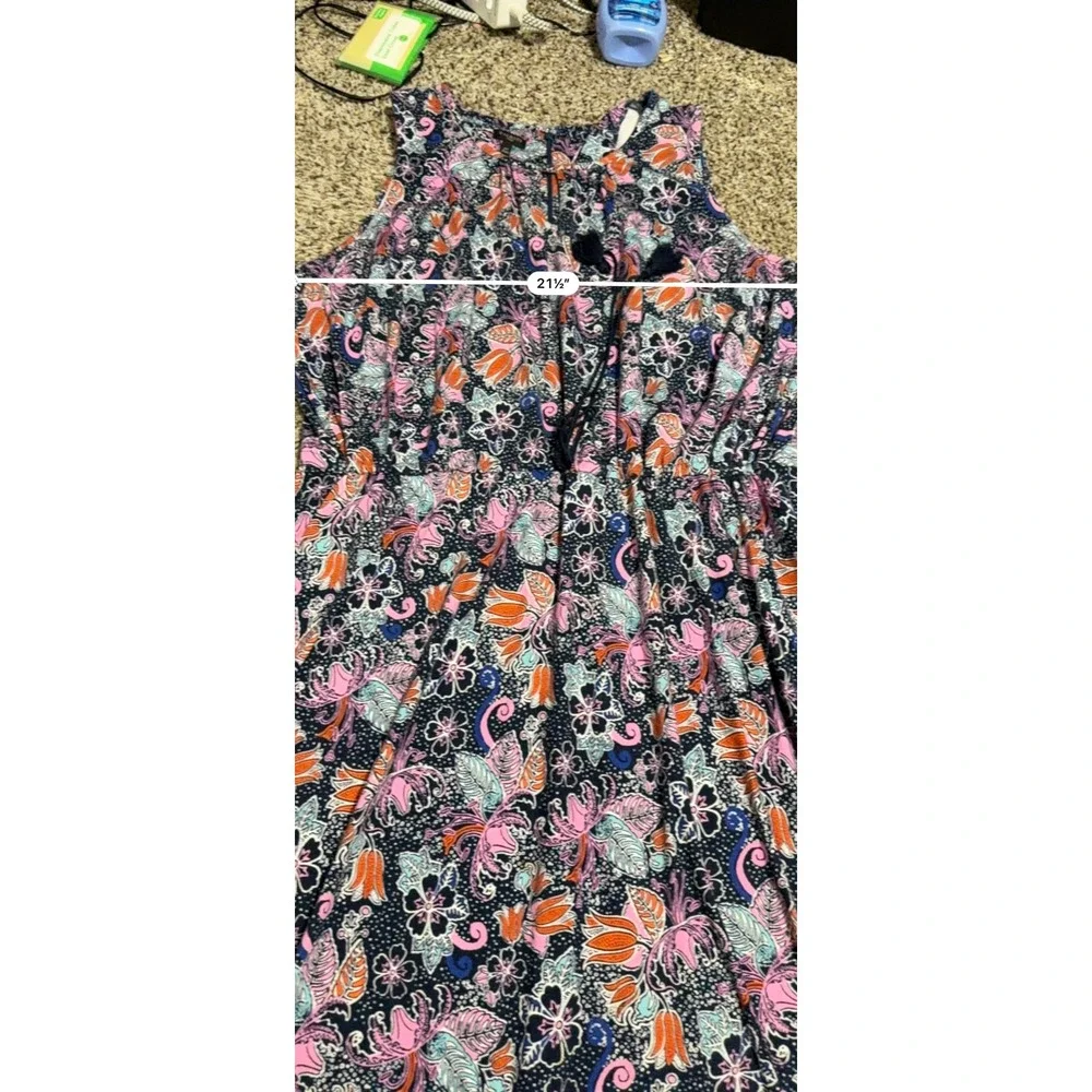 Talbots Woman 2X Floral Paisley Maxi Dress Sleeveless Tassel Navy Pink